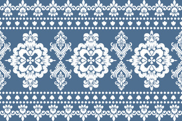 Blue Motifs Ikat floral paisley embroidery floral.ikat ethnic oriental pattern traditional.Oreintal Flora Damask Seamless pattern embroidery.Design for carpet,cover.wallpaper,clothing,ceramic product.
