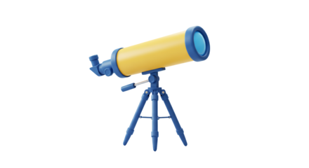Yellow and blue telescope on tripod transparent background