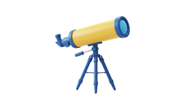 Yellow and blue telescope on tripod transparent background - Powered by Adobe