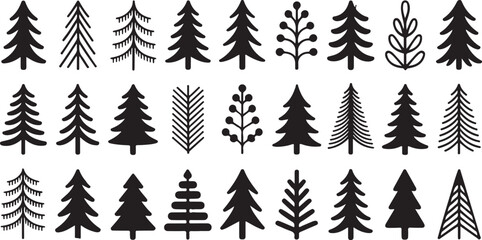 Fototapeta premium Evergreen Tree Collection Silhouette Vector Illustration Set for Holiday Art