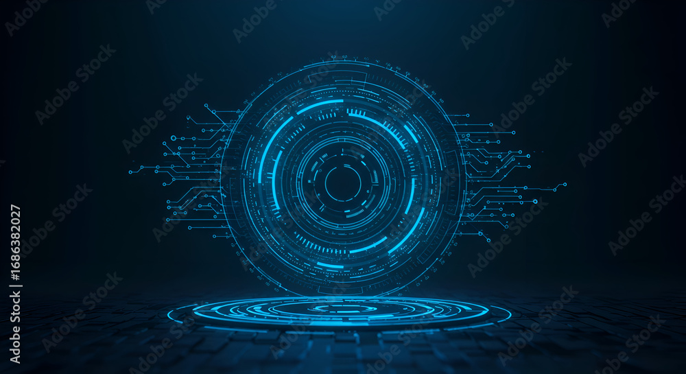 Fototapete abstract glowing circular interface design in a dark, futuristic setting. circular graphic with glow
