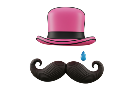 Pink hat mustache 3 d render illustration