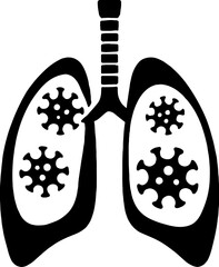 Human Lungs with Virus Particles - Respiratory System Silhouette With White Background 