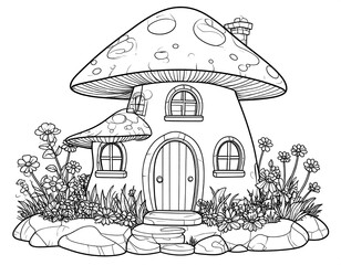 Mushroom house coloring page (1)