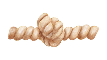 Rope with knot watercolor isolated illustration, texture drawing