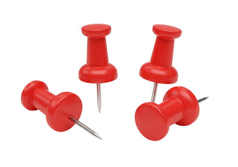 Four red push pins isolated on transparent background