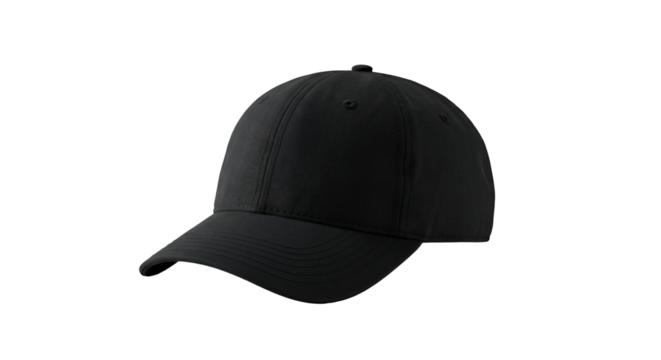 Black baseball cap isolated on transparent background apparel fashion accessory headwear smooth texture simple design product image clean vector graphic