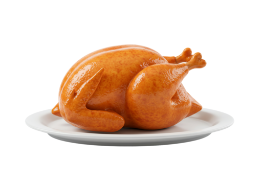 Roasted chicken on white plate food photography culinary image transparent background