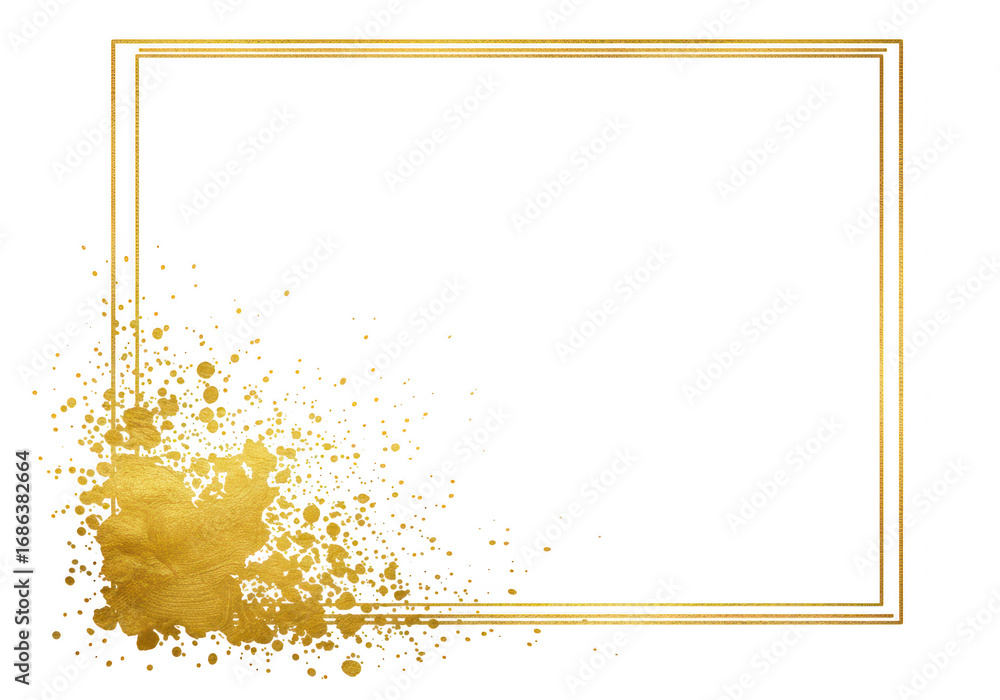 Poster gold frame with splash isolated on transparent background