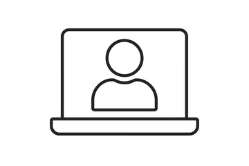 Minimalist Outline Icon of User Profile on Laptop Screen for Web UI, Social Media Avatars, Software Applications, Online Meetings, Digital Identity and Account Access, Vector Cartoon Illustration