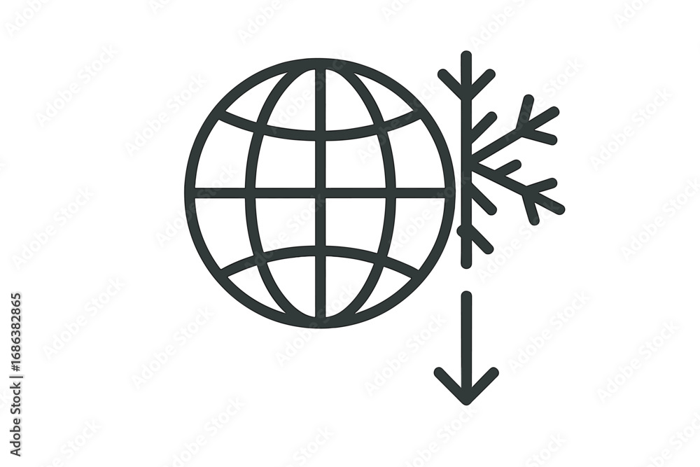 Aufkleber global cooling concept icon. thin line vector globe and snowflake symbol with downward arrow. minima