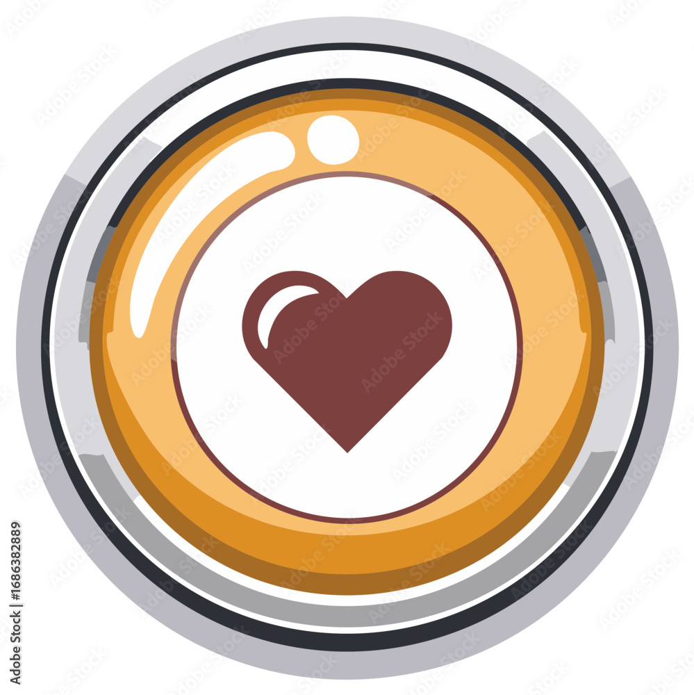 Poster heart icon inside a round button design with metallic effects