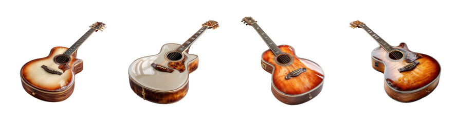 Obraz premium PNG set Acoustic Guitars Collection Isolated on Transparent backround