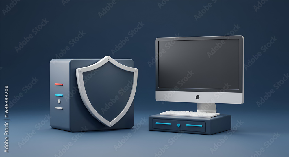 Fototapete digital security system with computer display in modern setting. a graphic representation of a compu