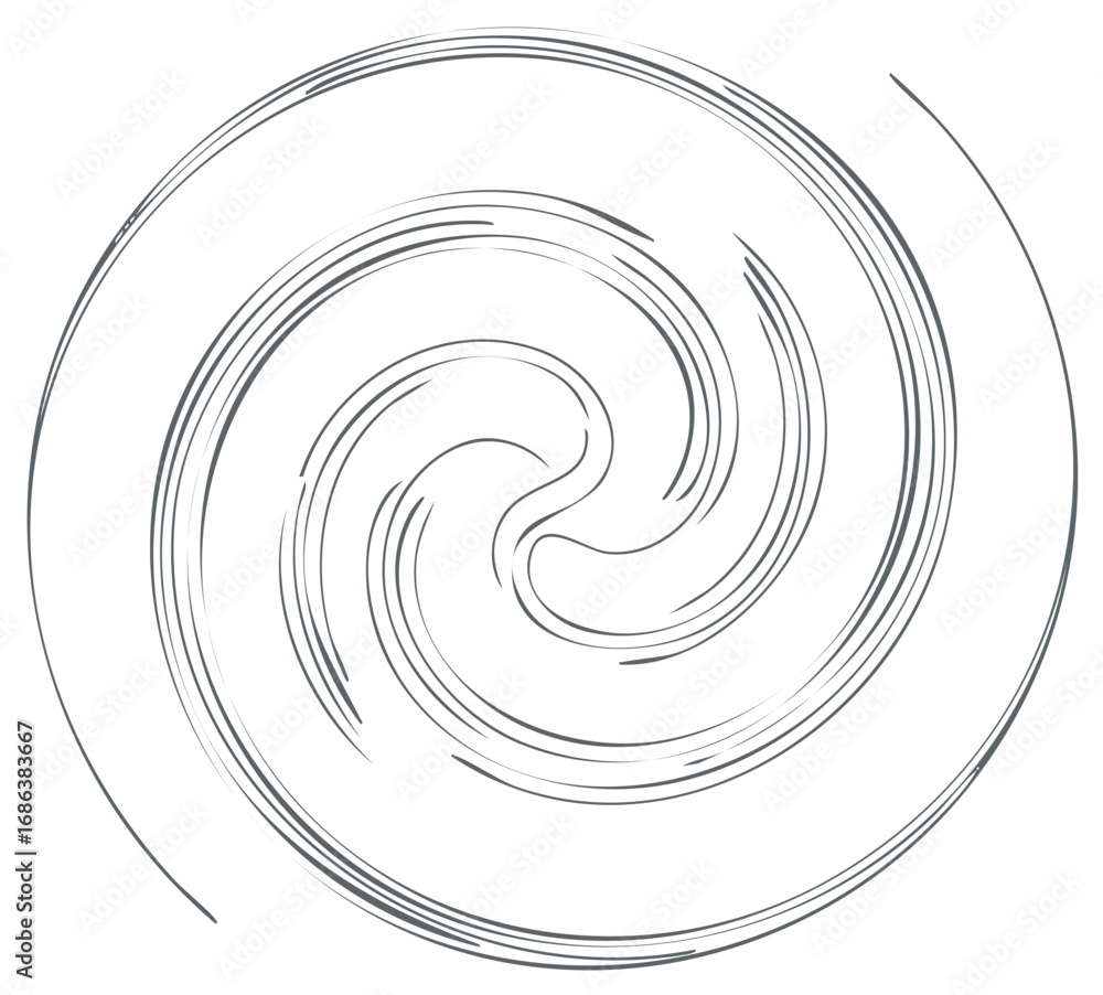 Poster stylized gray circular swirl design element of curved lines for decorative use