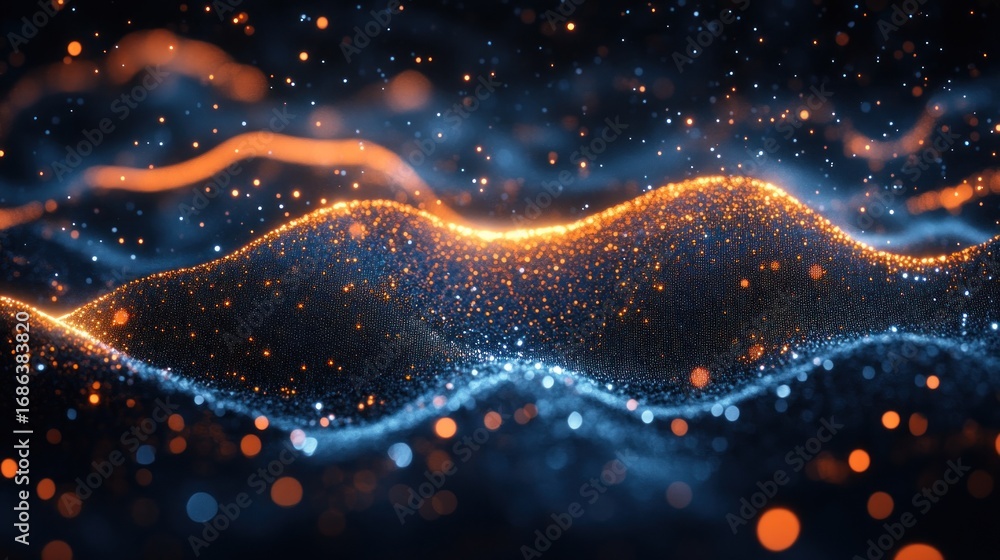 Aufkleber dynamic wave of luminous particles creating an abstract digital flow