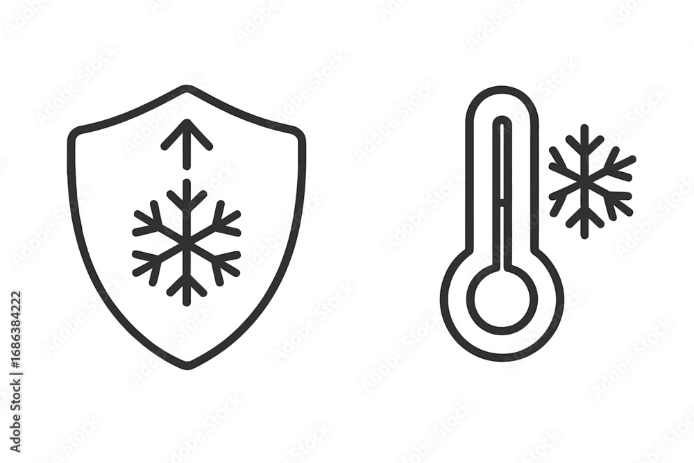 Aufkleber frost protection and cold temperature vector icon set. winter weather resistant symbol with shield a