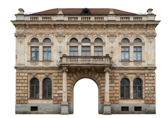 Antique building facade with classical architectural details