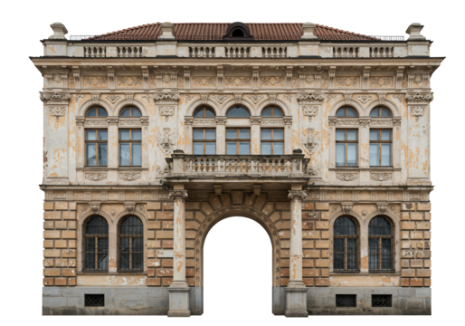 Antique building facade with classical architectural details