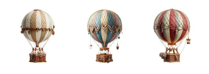 Vintage Hot Air Balloon PNG set in Retro Style, Isolated on Transparent background