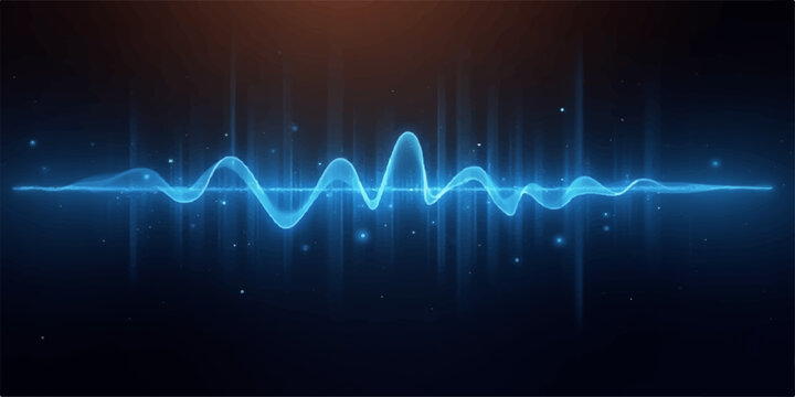 Abstract blue sound wave with a green heartbeat line on a medical monitor graph