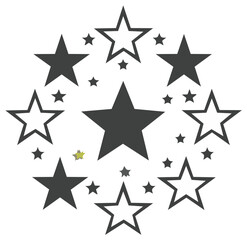 Monochrome star circle emblem with a single unique standout colored star