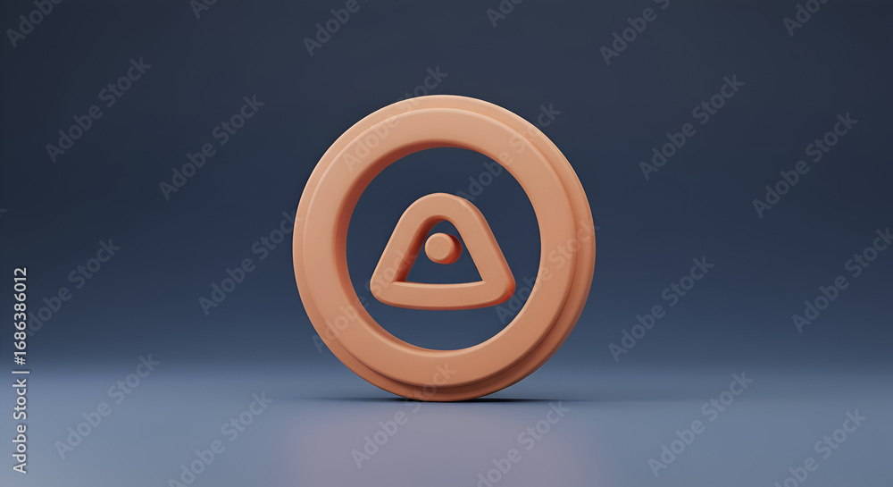 Fototapete 3d rendering of a light peach-colored, abstract circular icon with a centered triangular shape and a