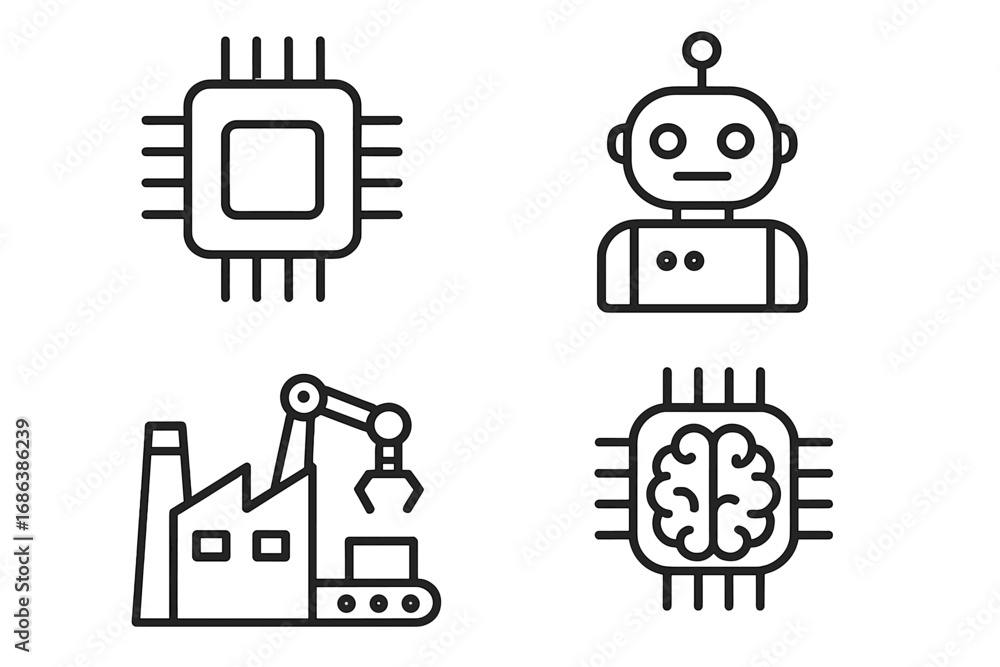 Fototapete technology line icon set. artificial intelligence, robot, factory automation, cpu chip. vector signs