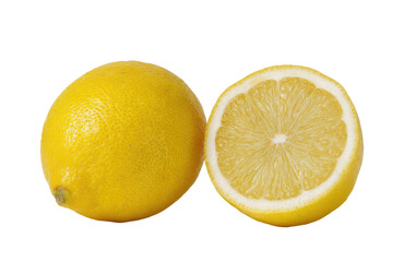 Two whole and sliced lemons, vibrant yellow