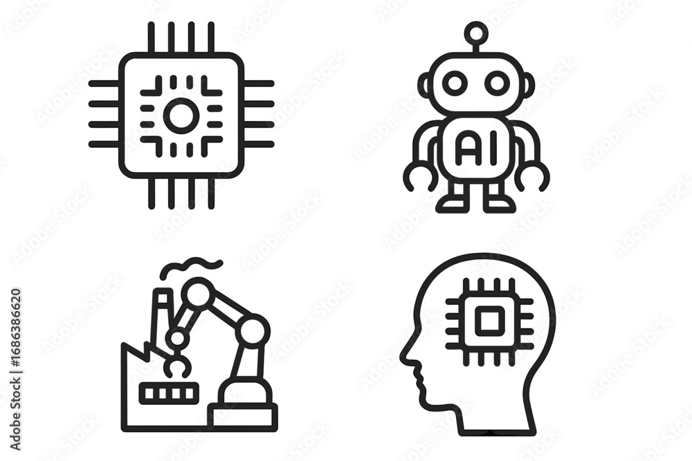 Fototapete technology line icon set. artificial intelligence, robot, chip, and factory automation signs. vector