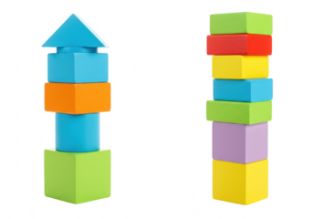 Two stacks of colorful wooden blocks isolated on transparent background