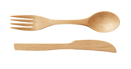 Wooden utensil set, fork, spoon, and knife