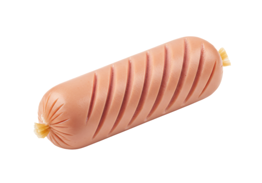 Pink smoked sausage with diagonal grooves on transparent background - Powered by Adobe