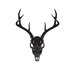 Vector Illustration of Deer Skull with Antlers in Minimalist Black Style for Wildlife or Nature Design