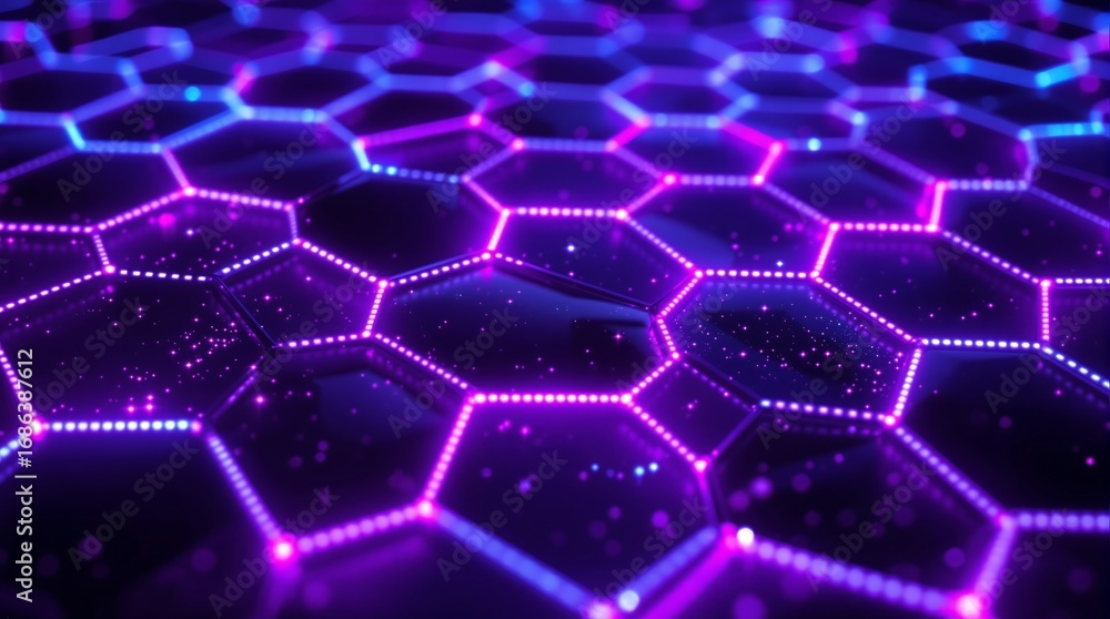 Aufkleber abstract hexagon background with glowing neon lights for technology and science concept design illus