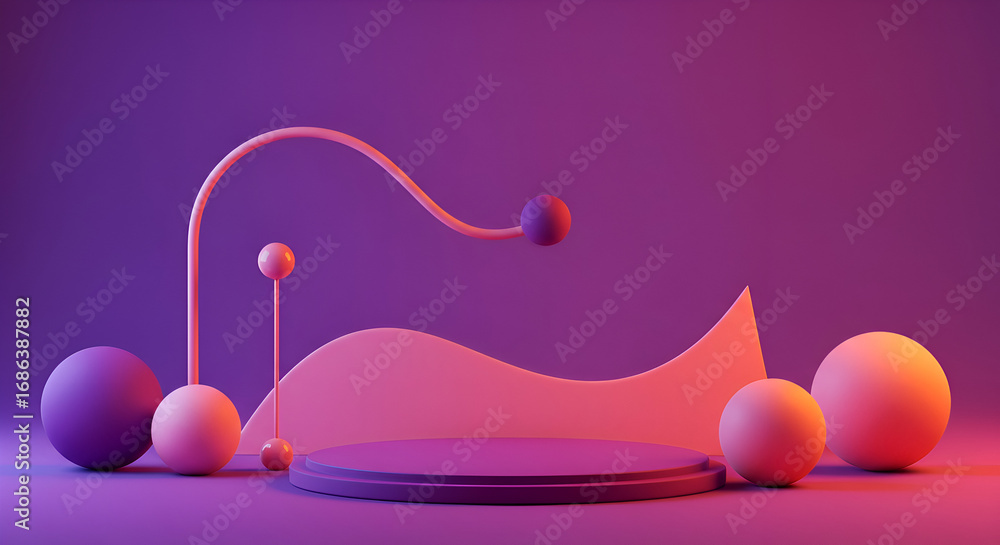 Aufkleber abstract geometric shapes in vibrant hues with a minimalist display platform. dynamic composition wi