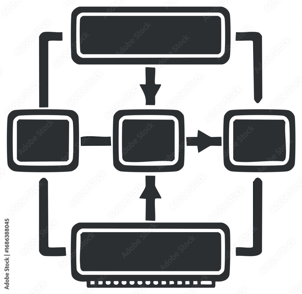 Aufkleber simple hand drawn diagram showing flowchart with arrows and boxes for process or data flow