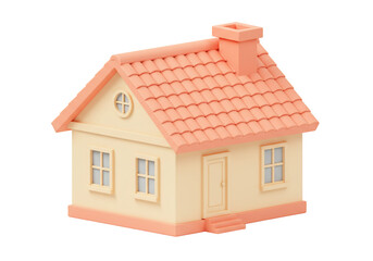 Cartoon house 3 d model orange roof yellow walls transparent background