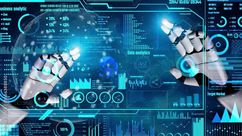Poster ai artificial intelligence drives data analytics with predictive models, smart dashboards, and virtu
