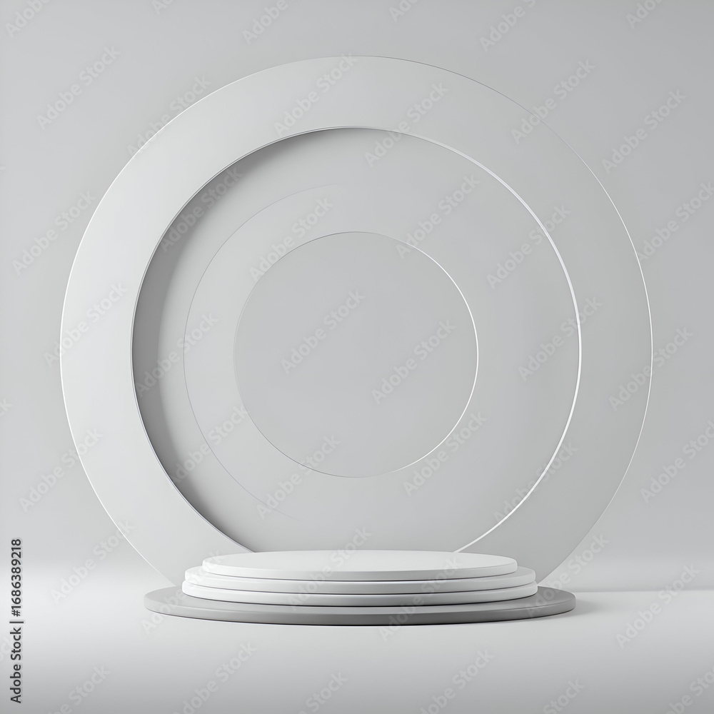 Poster modern minimalist product display with a simple, clean design. empty podium with concentric circles 