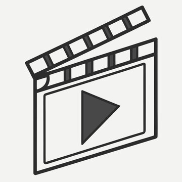 Clapperboard Symbol: A bold monochrome clapperboard, an icon of film and video production, featuring the iconic play symbol, representing the start of creative storytelling.