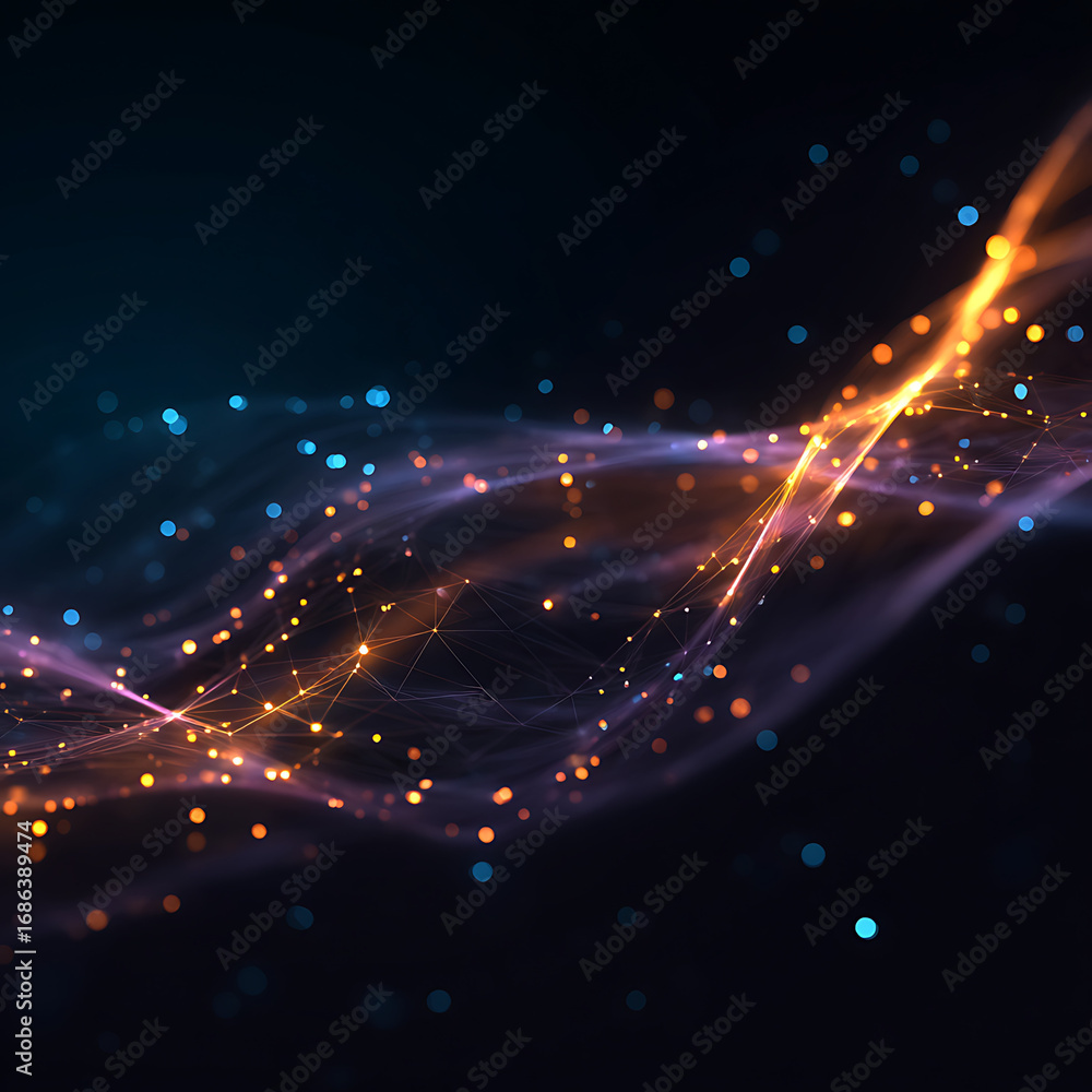Aufkleber dynamic glowing network of digital data streams flowing with vibrant energy and bokeh lights