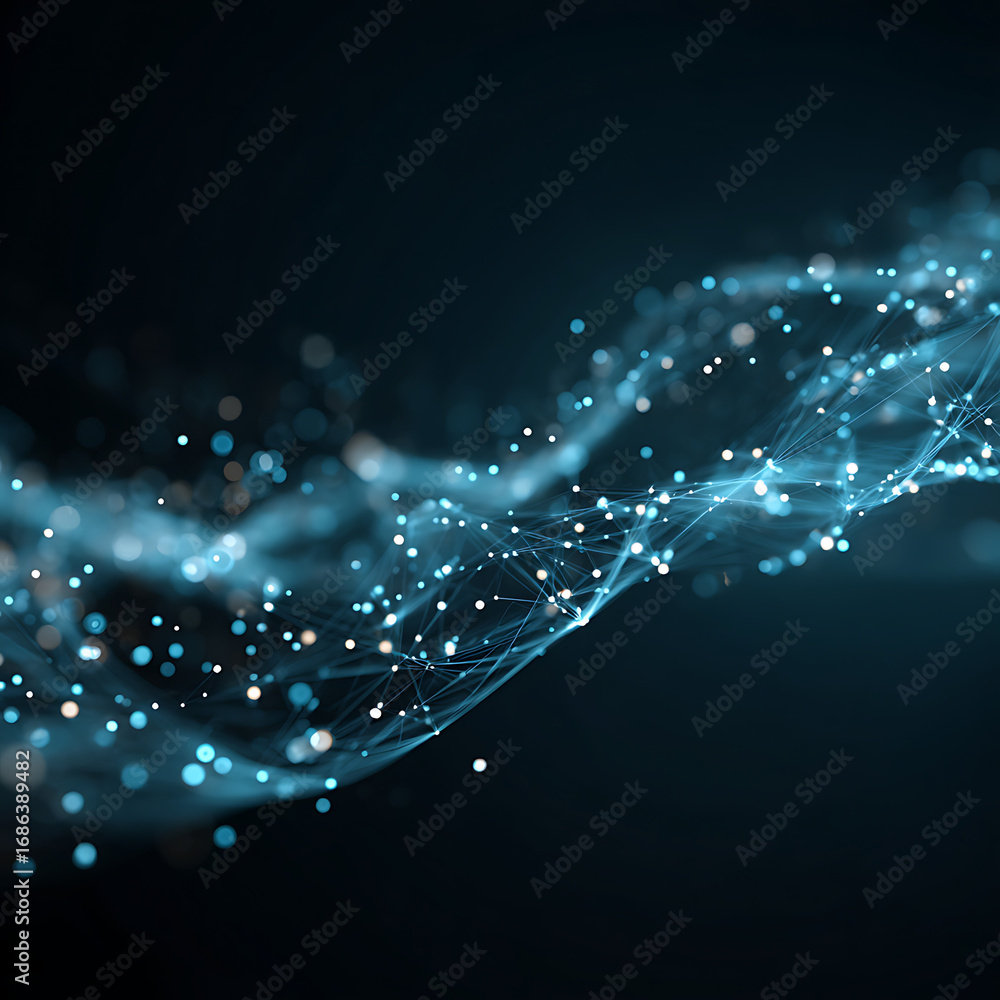 Poster dynamic digital network connections glowing with futuristic blue light, representing data flow and g