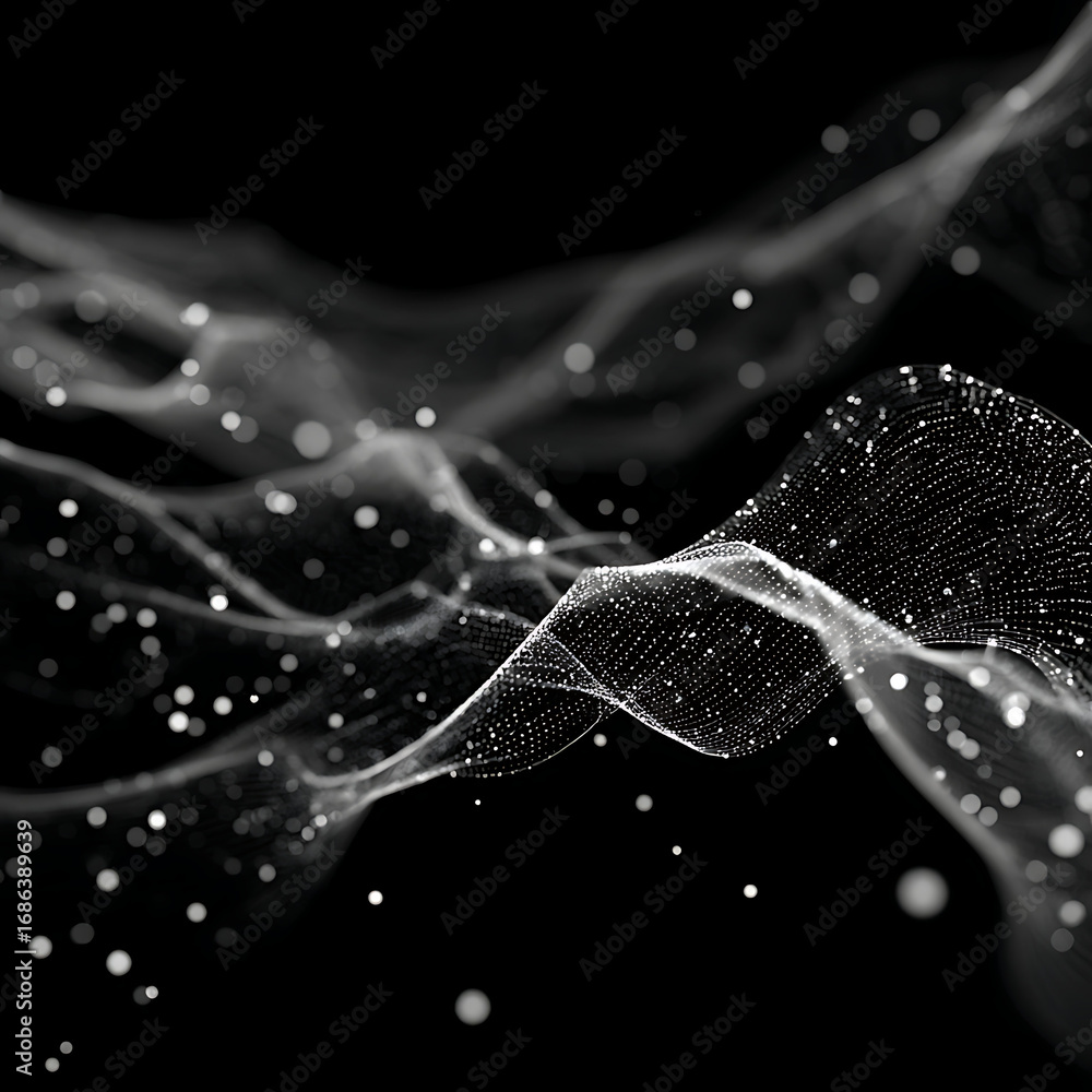 Poster mesmerizing digital wave of glowing particles creates an elegant, abstract, futuristic network flow 