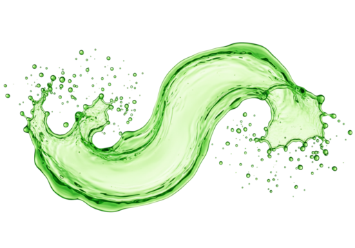 Dynamic green liquid splash transparent background