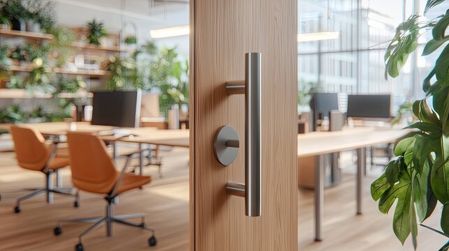 Office door handle modern workspace interior design bright environment close-up view professional concept