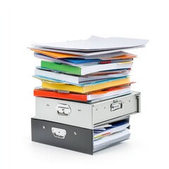 Organized office supplies stack office photography indoor environment close-up view productivity concept