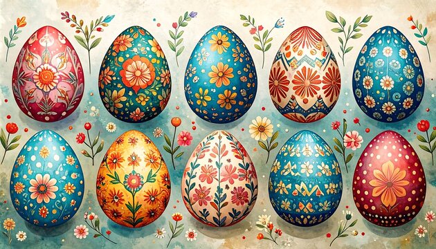 Ornate Easter eggs, floral patterns