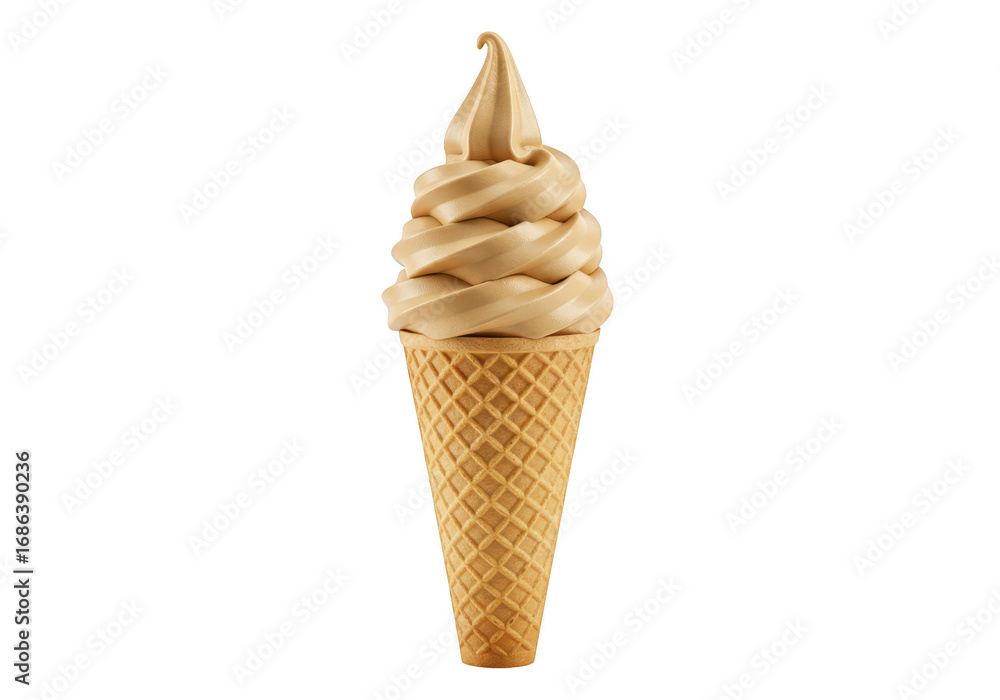 Poster soft serve ice cream in a cone isolated on transparent background