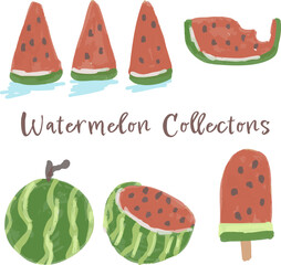 Abstract Watermelon Slice, Watercolor Style Illustration, Minimal Watermelon Watercolor, Decorative Fruit Icon